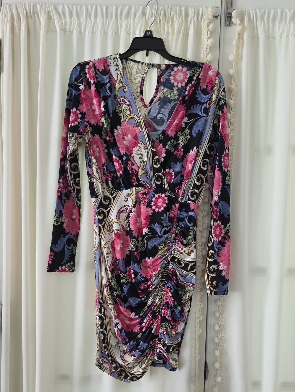 Floral Ruched Long-Sleeve Dress - Pink & Blue